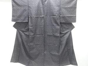 アンティーク　幾何学模様織り出し手織り紬単衣着物